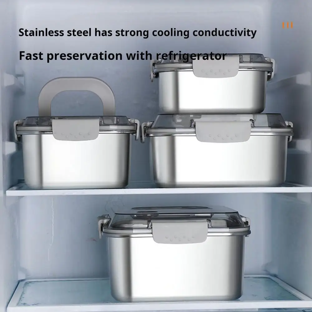 Freshness-locking Container Stainless Steel Crisper Box 1200ml-3000ml Square Sealed Lunch Box Anti-spill for Kitchen