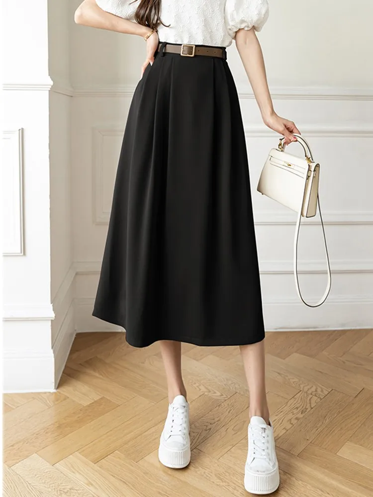 High Waist Casual Women New Arrival 2022 Fashion Korean Style Solid Color All-match Ladies Elegant A-line Long Skirt W1082