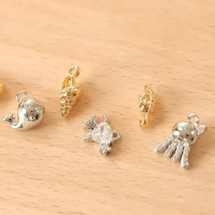 

2 шт. медные подвески из настоящего золота с мини-цирконом, аксессуары ручной работы «сделай сам», морская жизнь и дизайн животных