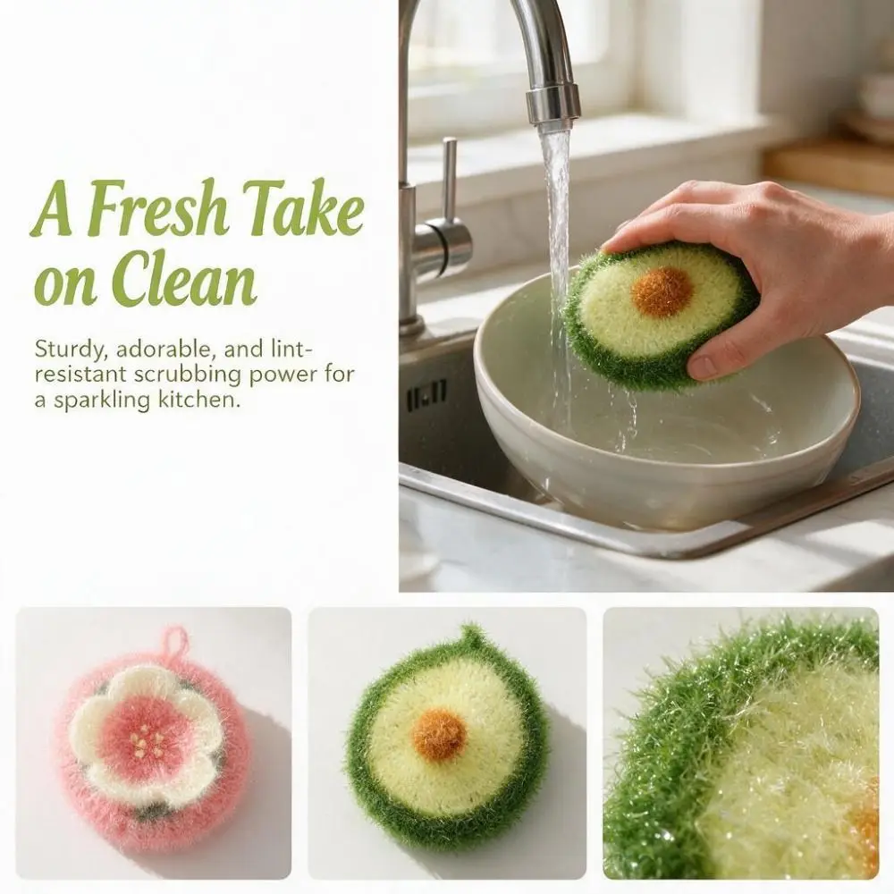 Cute Avocado Shaped Dish Sponge Absorbent Non-stick Oil Dishcloth Creative Non Scratch Kitchen Cleaning Towel Restaurant