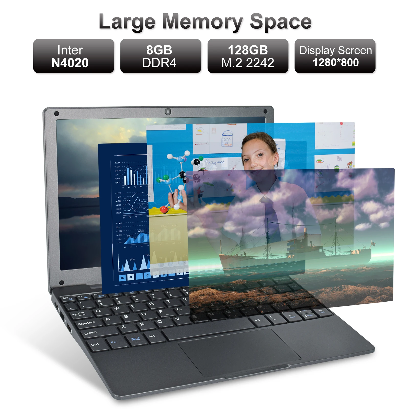 128インチの子供用ラップトップ,n4020 cpu,8GB RAM,10.1 GB SSD