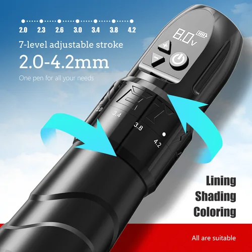 Imagen 2 del producto XNET-máquina de tatuaje inalámbrica F2, Kit de pluma giratoria, Motor personalizado de carrera ajustable, batería de pantalla LCD de 1800mAh, pluma de maquillaje para tatuaje