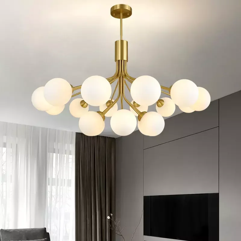 

Nordic glass ball chandelier Led Gold Luxury Bedroom Kitchen Lamp Magic Bean Apiales Chandeliers For Dining room cafe lighting