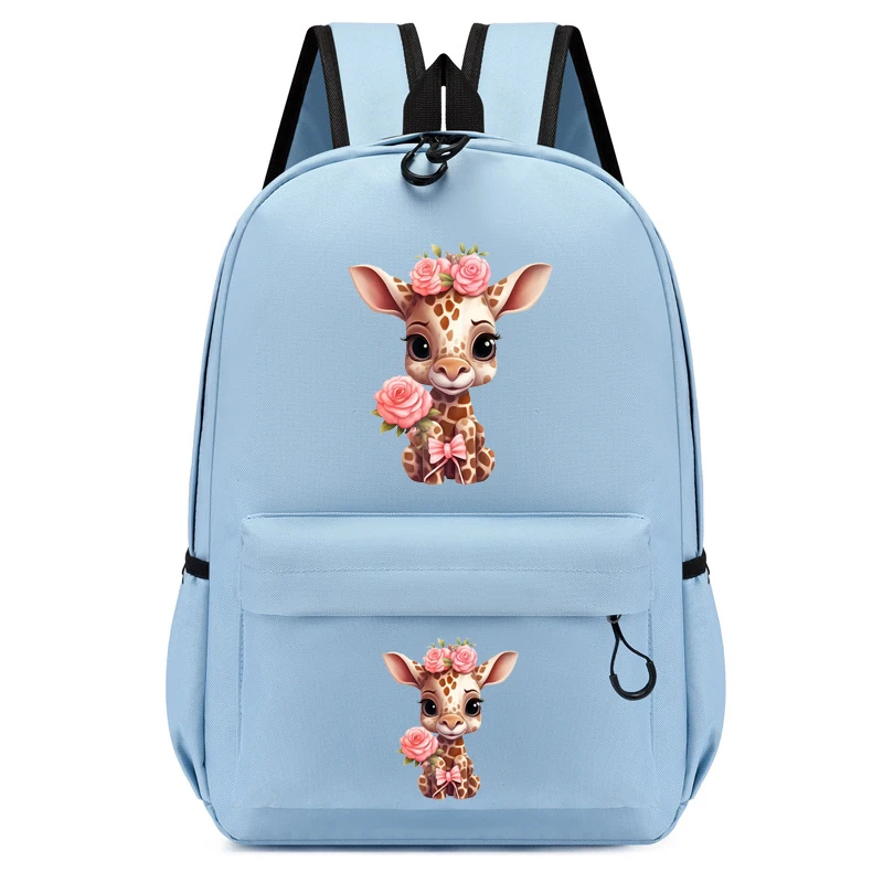 Mochila De jirafa rosa con flores para niña, morral escolar de Anime para guardería, viaje