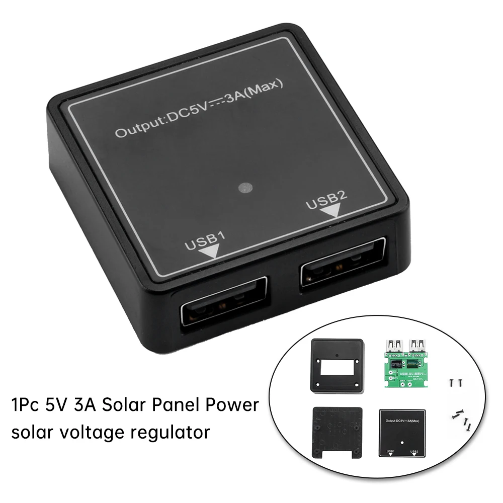 5V 3A Solar Panel Power Bank Dual USB Charge Voltage Controller Regulator Charger 4.27*4.18*1.27cm