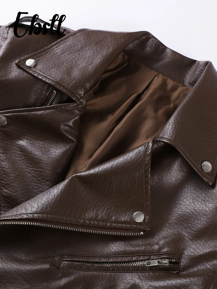 جاكيتات جلدية بسحّاب للنساء ، جيوب بأكمام طويلة بطية صدر ، جاكيت بأزرار ، ملابس خارجية نسائية عالية في الشارع ، جديد ، الخريف ،