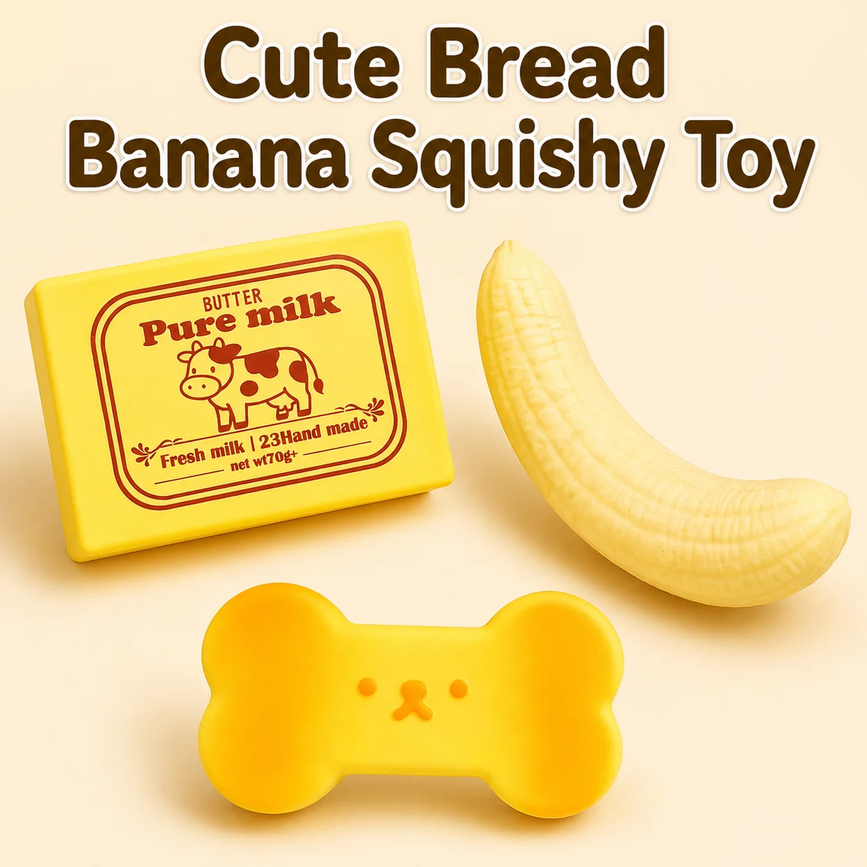 Cute Bread Banana Squishy Toy PU Slow Rising Squeeze Toy Water Sensory Toy For Anxiety Relief Funny Gift
