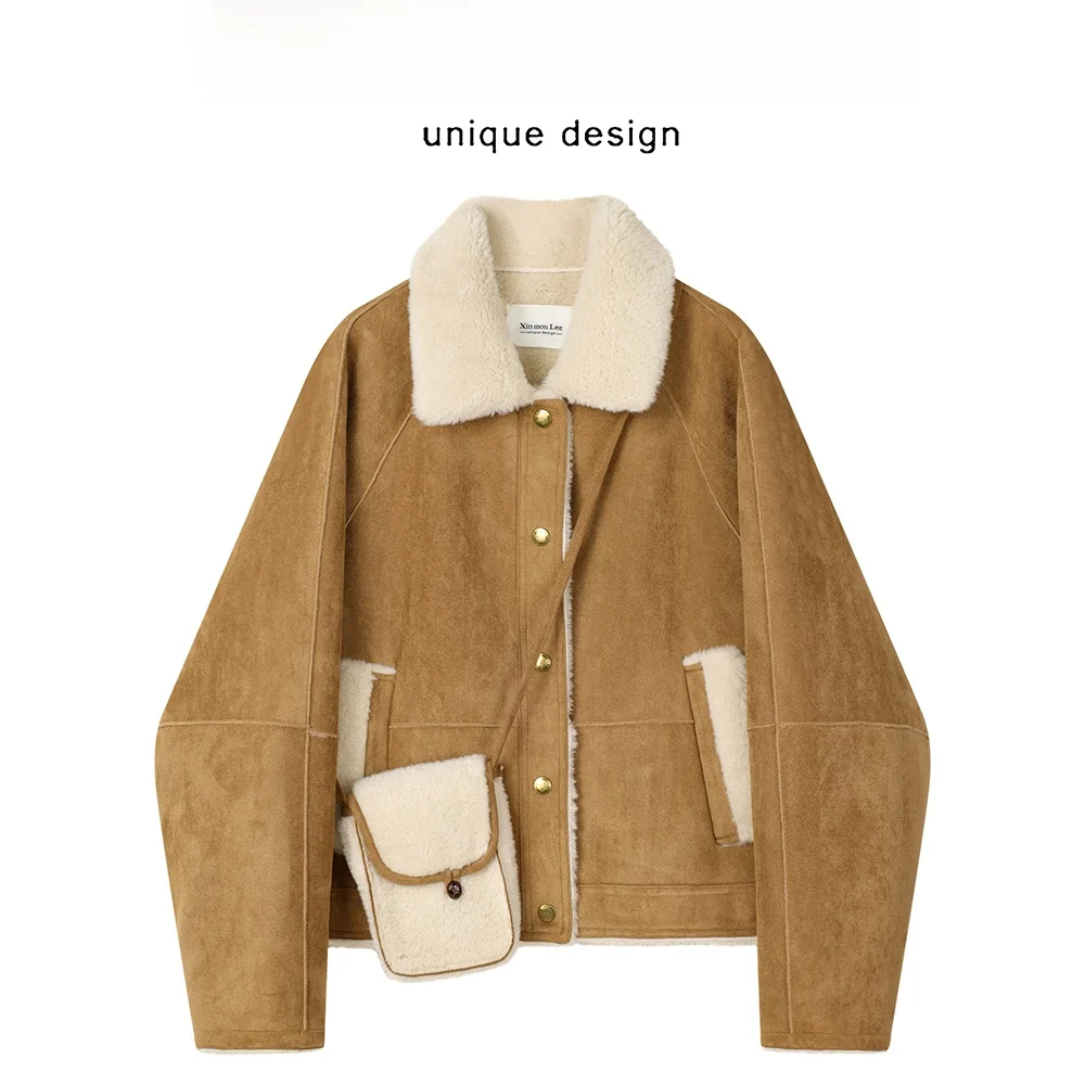 

Ele ort Lamb Fur Leather Jaet Xinmon Winter New Sle High-End Deer Skin Velvet Coat Korean Loose Fit Long Sve