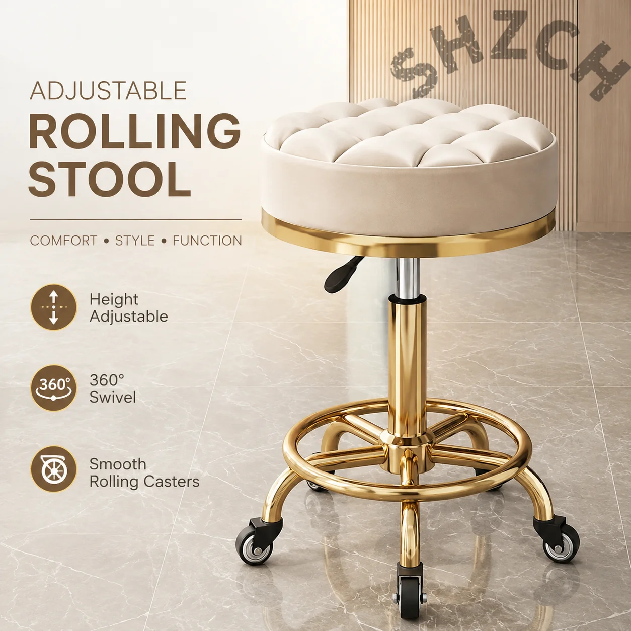 Professional Swivel Salon Chair with Casters for Barbers and Nail Technicians