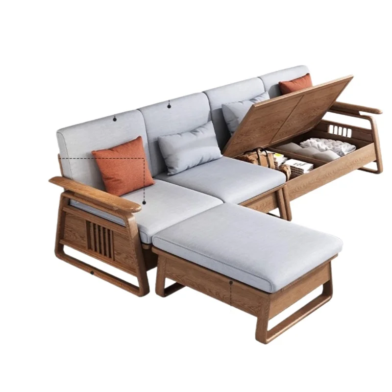 

Whole house new Chinese storage solid wood sofa, Nordic simple ash wood winter and summer corner wooden sofa