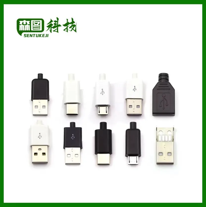 10pcs Micro USB 5PIN Welding Type Male Plug Connectors Charger 5P USB Tail Charging Socket 4 in 1 White Black