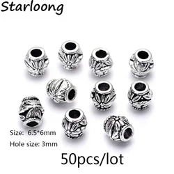 50pcs/lot 3mm hole antique vintage silver plated zinc alloy Retro Tibetan spacer beads DIY Jewelry making for strand bracelet