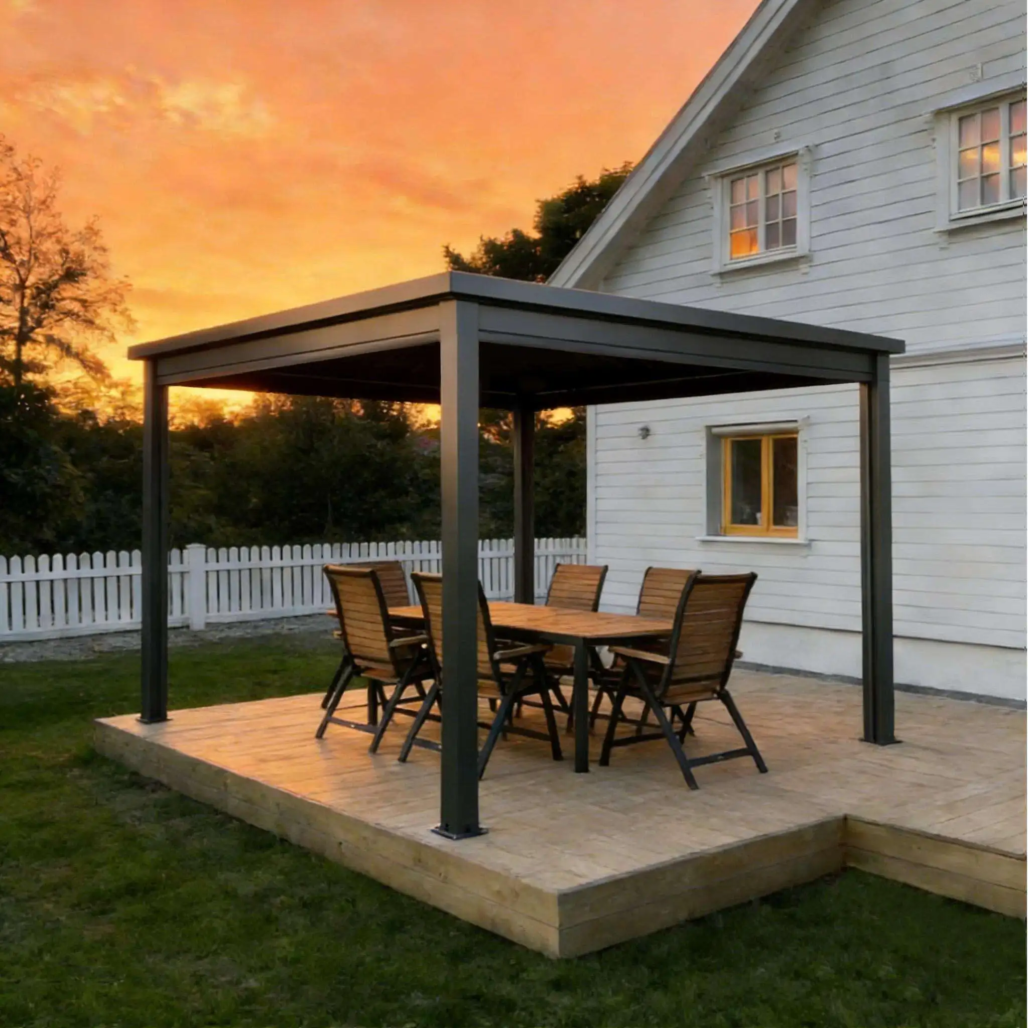 Villa Luxury Outdoor Party Pavilion Affordable Rectangular Aluminum Pergola Adjustable Blinds Rainproof and Sunshade Gazebo