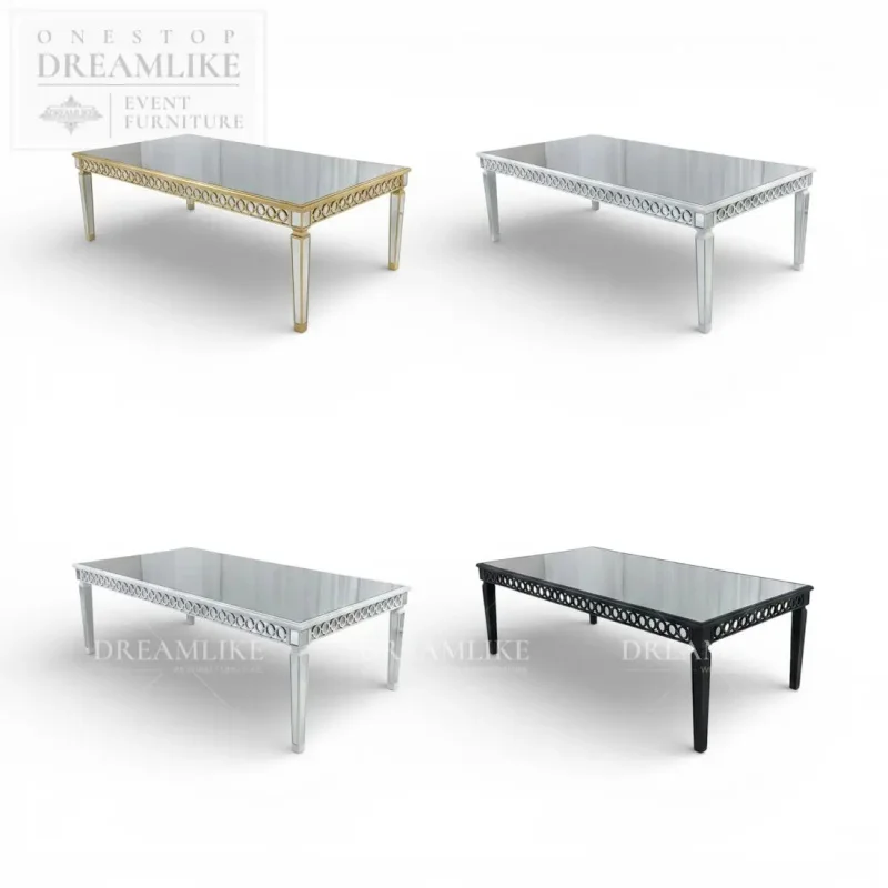 custom.Modern Rectangular Glass Top Iron Dining Table Event Rental Wedding Banquet Factory Direct Bulk Order Supplier