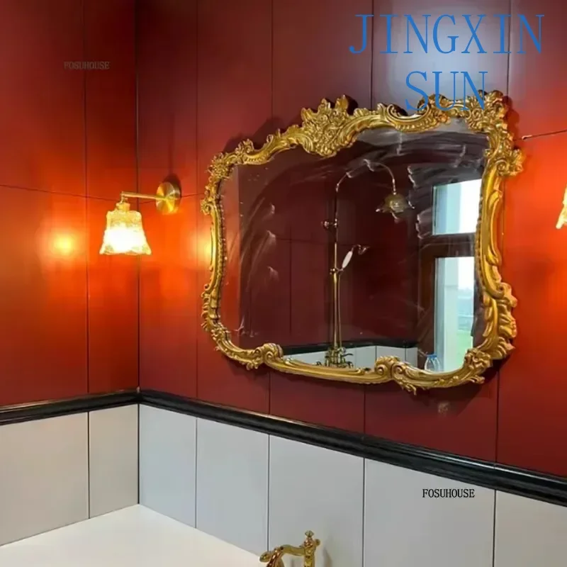Retro Bath Mirrors French Style Toilet Wall-mounted Antique Old Carved Washbasin Dressing  Bathroom Supplies WW