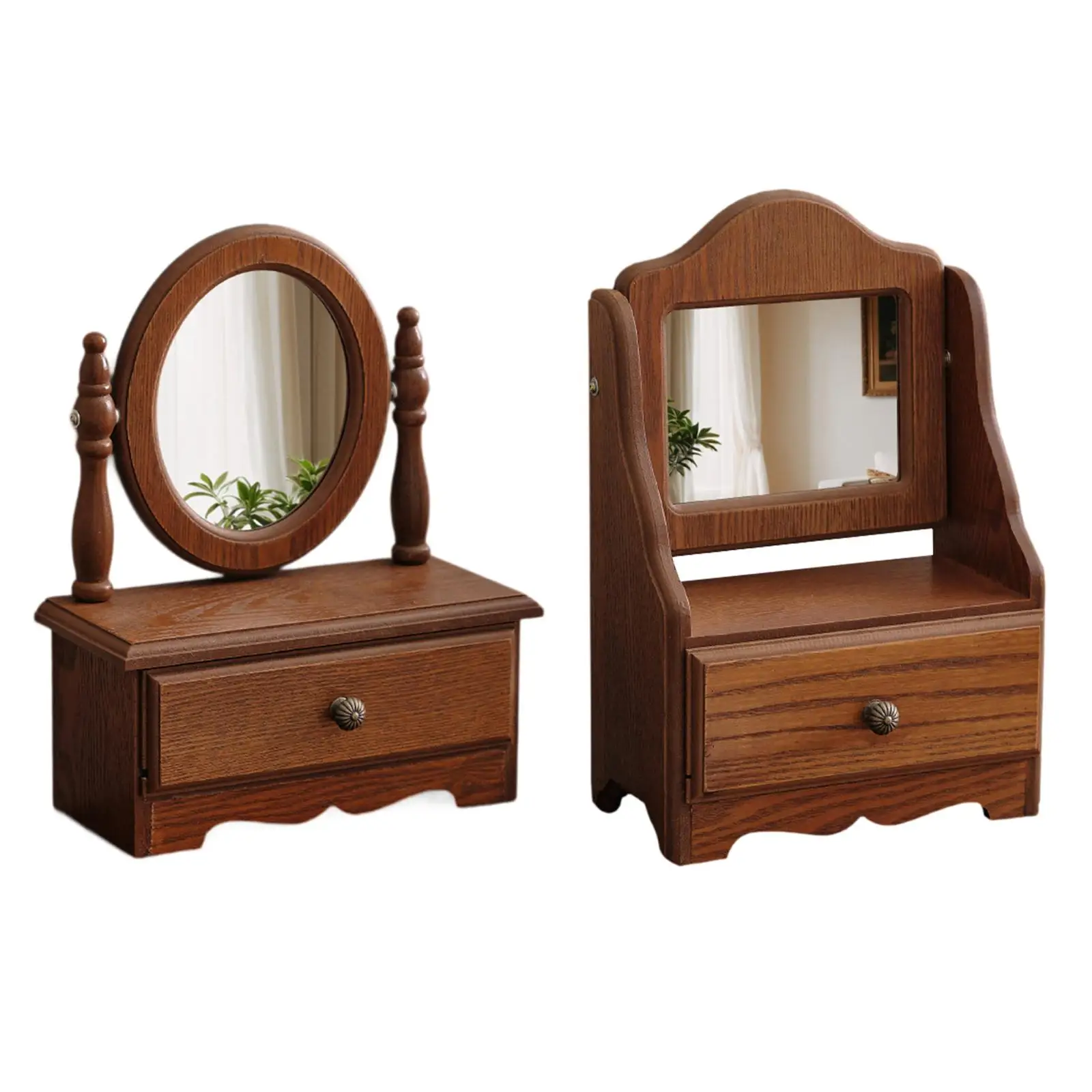 مرآة مكياج خشبية للمكتب ، مرآة تزيين أعلى الطاولة الخشبية ، مرآة خلع الملابس العتيقة ، مرآة سطح الطاولة لغرفة النوم