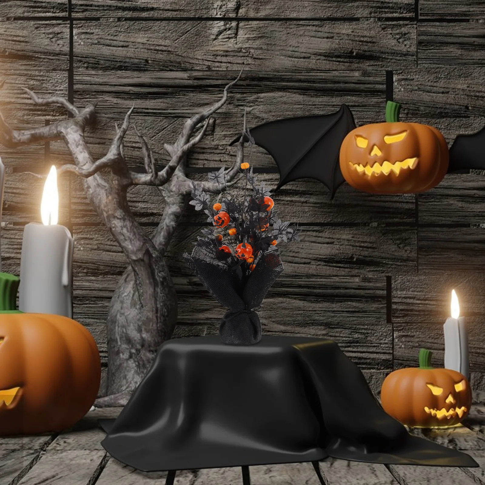 

Halloween Decorations Pumpkin Maple Leaf Artificial Tree Tabletop Decor Indoor Outdoor Autumn Party Harvest Centerpiece