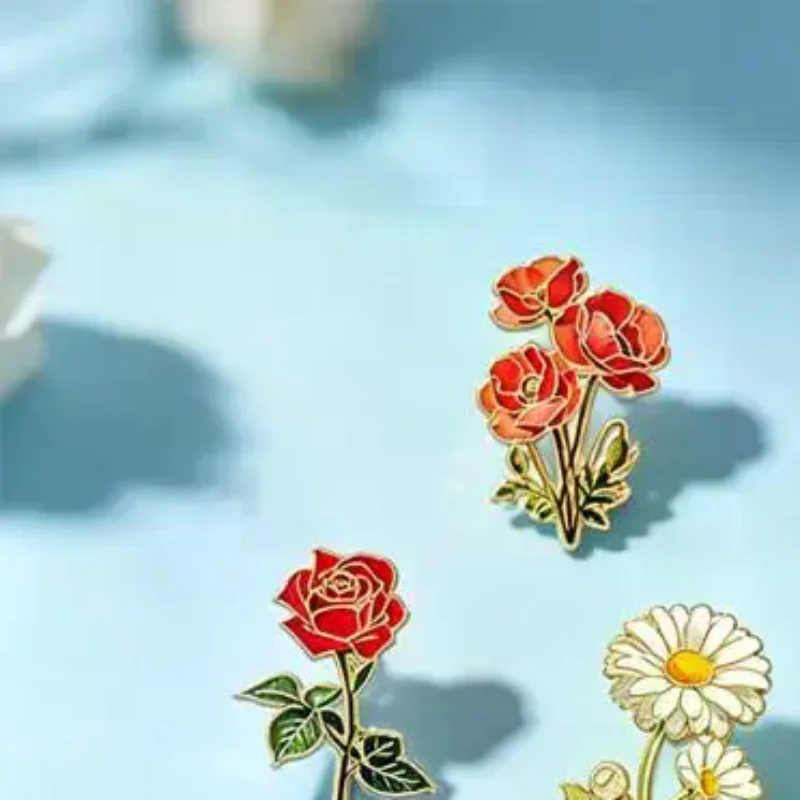 Elegant Flower Enamel Lapel Brooches Assorted Botanical Plant Pins for Women Clothing Backpack Suit Fashion Wearable Gift