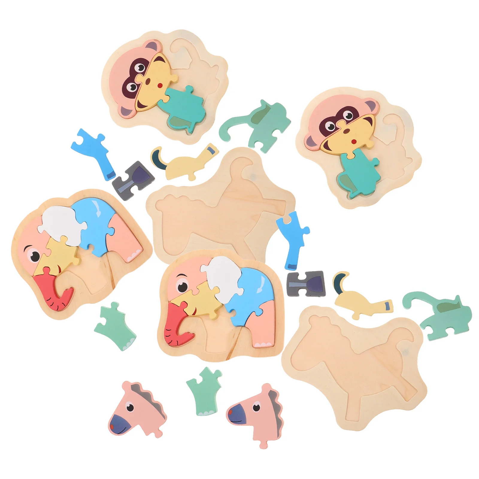 6 szt. Drewniane puzzle ze zwierzętami w stylu Montessori, gra edukacyjna do dopasowywania kształtów i sortowania dla maluchów, wczesna edukacja i rozwój poznawczy.