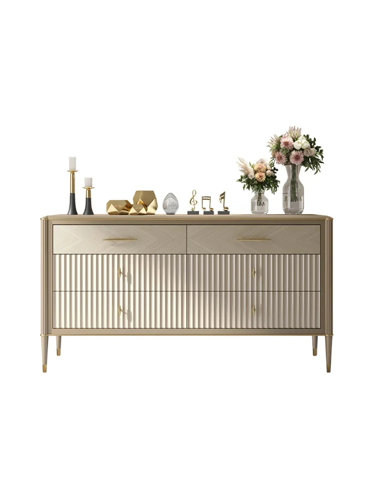 Light luxury six bucket cabinet, bedroom, TV cabinet, living room, solid wood high-end storage cabinet, storage drawer cabinet