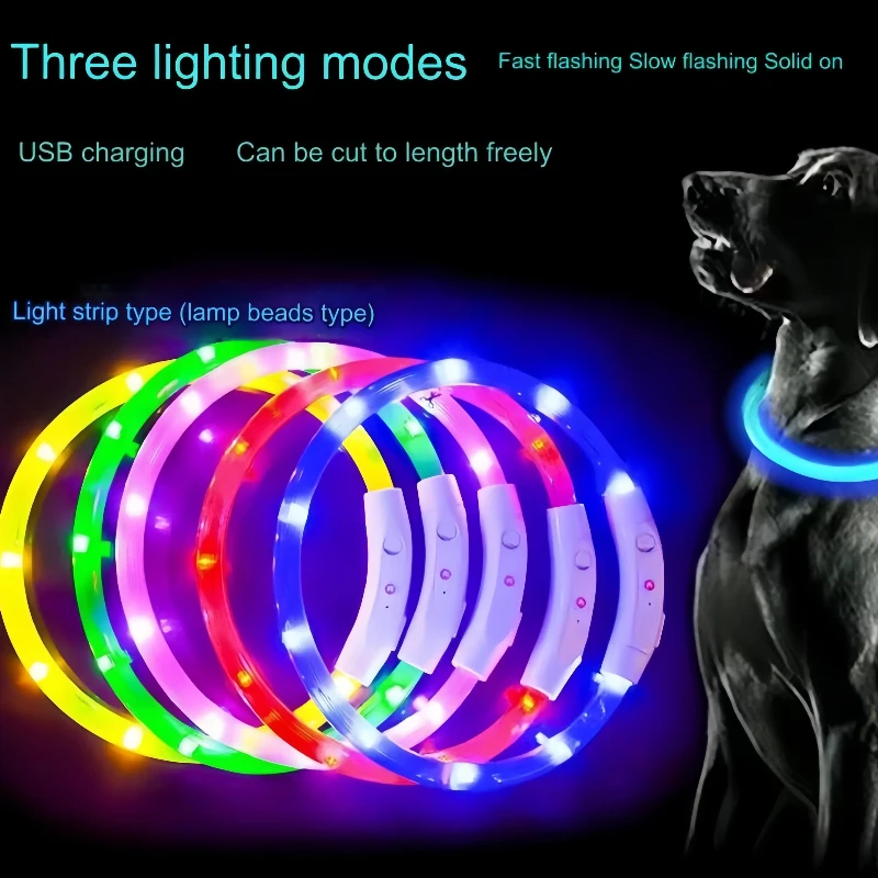 40/50/70cm Led dog collar USB rechargeable pet dog glow-in-the dark charging collar Luminous necklace collar safety night light