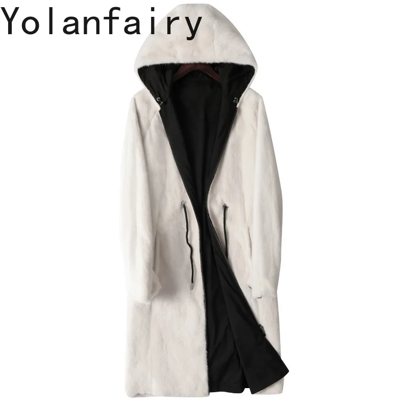 YOLANFAIRY High-end Natural Mink Coat Real Fur Jacket for Men 2025 Luxury Winter Hooded Long Fur Coat Double-sided Wear Overcoat