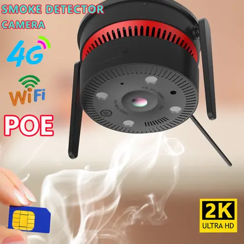 4MP Smoke Detector With POE Camera 180° Wide Angel View Smart Smoke Detection Real Time Alert ONVIF Kitchen Restaurant