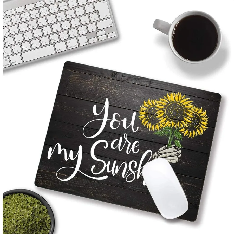 Suower 'You Are My Sunshine' Tappetino per mouse da gioco in legno nero Tappetino per mouse per laptop da ufficio con base in gomma antiscivolo quadrata impermeabile