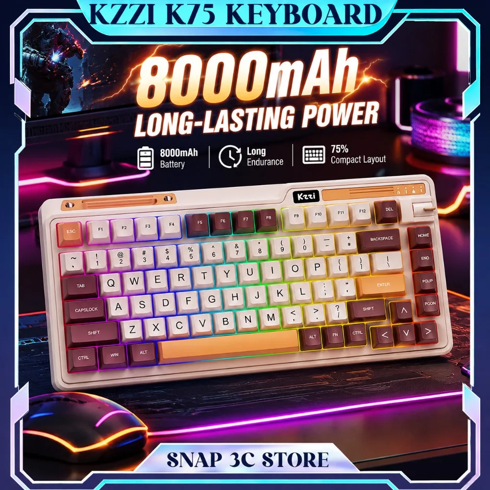 KZZI K75 Mechanical Keyboard Tri Mode Wireless Gasket Structure with Knob RGB TTC Speed Silver V2 75%Layout Gaming Keyboards