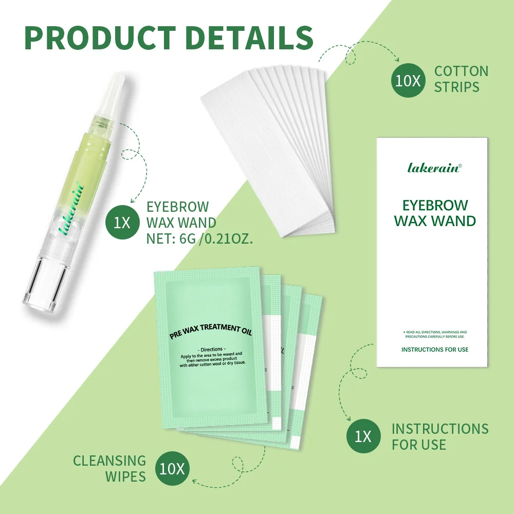 レイカレイン アイブロウワックスワンド 優しいワックス処方 簡単DIYサロン 長持ちする滑らかな脱毛 無料スキンケア 眉毛 顔のムダ毛除去セット