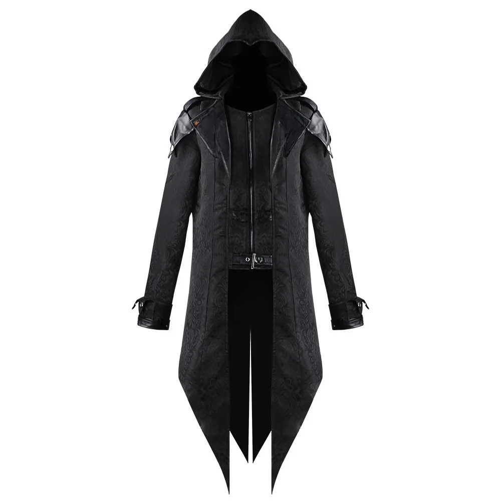 Wi Neuer mittelalterlicher Halloween Vintage Patchwork Jaet Herren Gothic k Kleidung Splicing Halloween k Sle Herrenmantel