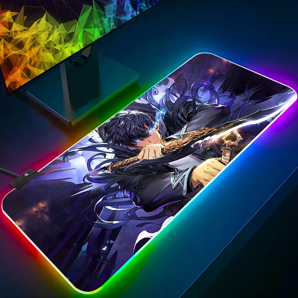 Solo Leveling Shadow King RGB Pc Gamer Keyboard Mouse Pad Mousepad LED Glowing Mouse Mats Rubber Gaming Computer Mausepad