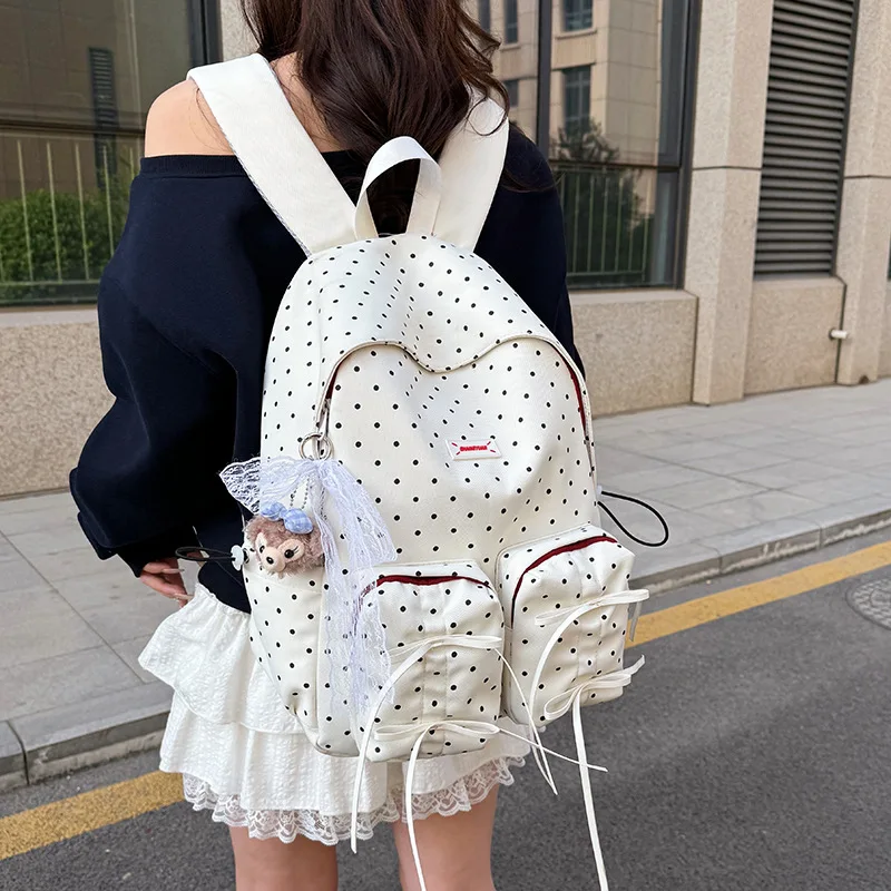 

Корейские высокоэстетические школьные сумки для студентов колледжа, дорожные рюкзаки в горошек, модный компьютерный рюкзак для учащихся младших классов средней школы