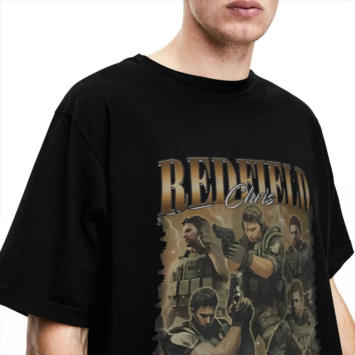 Camiseta crewneck de algodão para homens, 100% algodão, roupas de manga curta, jogos, Resident Evil, Chris Redfield, presente engraçado