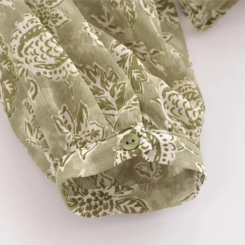 여성을위한 꽃 프린트 셔츠 패션 빈티지 프릴 레이스 업 루즈 블라우스 2025 뉴 여름 세련된 캐주얼 오 넥 긴 소매 셔츠