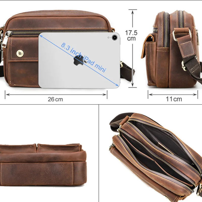 جديد عصري النمط البريطاني واحد الكتف Crossbody يمكن أن يحمل 7.9 بوصة حقائب جلدية حقائب اليد الرجال