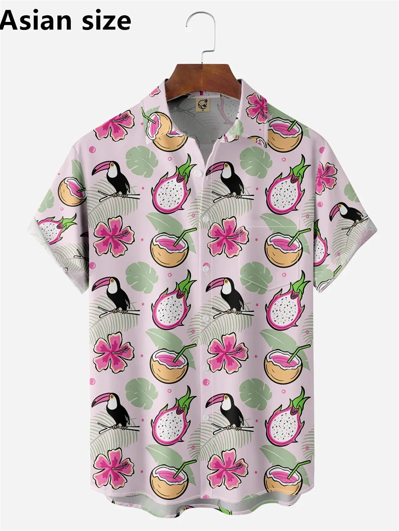 

2025 Новая мужская рубашка с 3d модным повседневным принтом попугая, гавайская рубашка с лацканами и пуговицами, летний топ с короткими рукавами, Harajuku Ropa Hombre