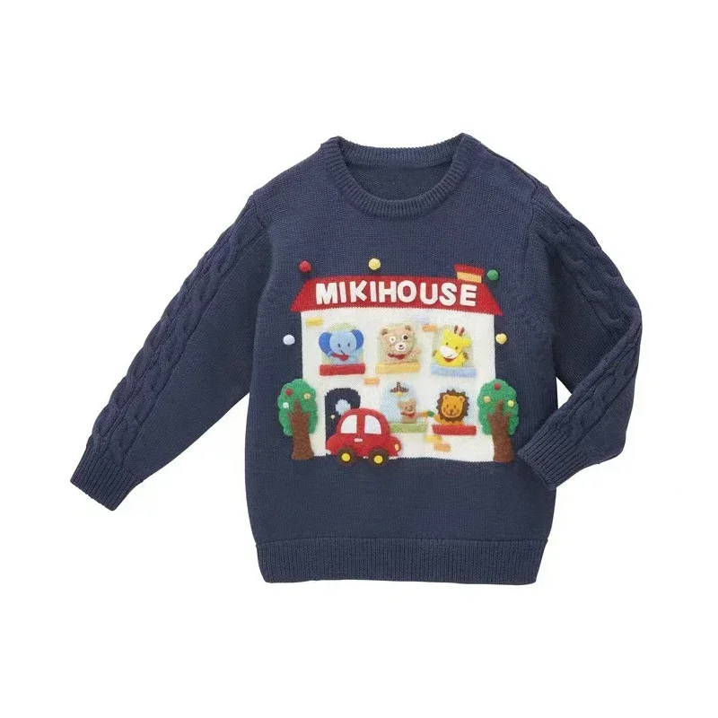 Boy's Knitwear Autumn and Winter New Cartoon Heavy Industry Bear Rabbit Good Friend Embroidered Sweater Girl Clothes