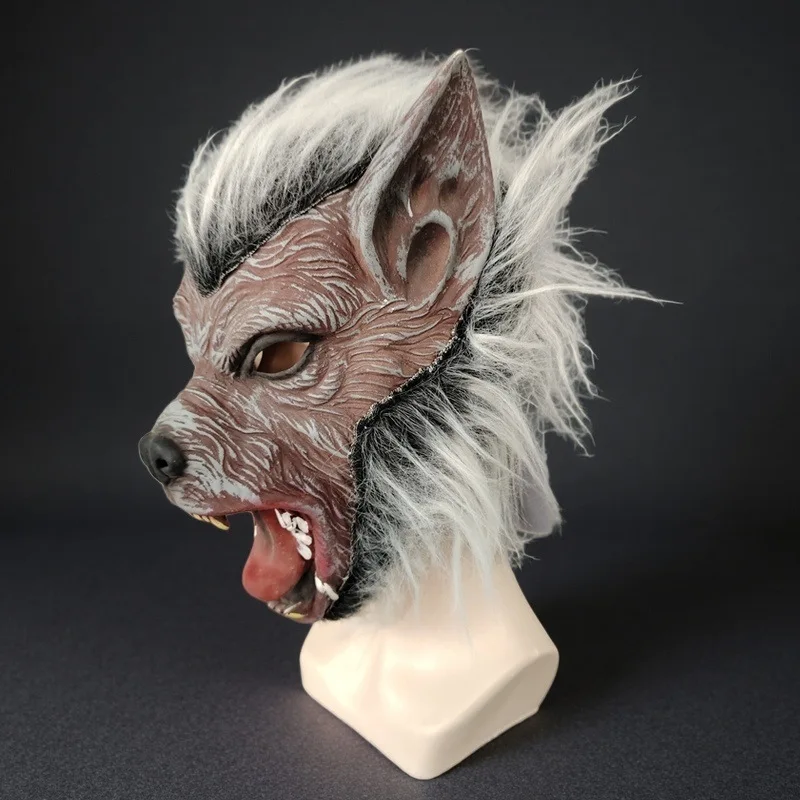 Werwolf-Maske für Herren Halloween-Kostüm Ganzkopf-Latex-Wolfsmaske – Detail 4