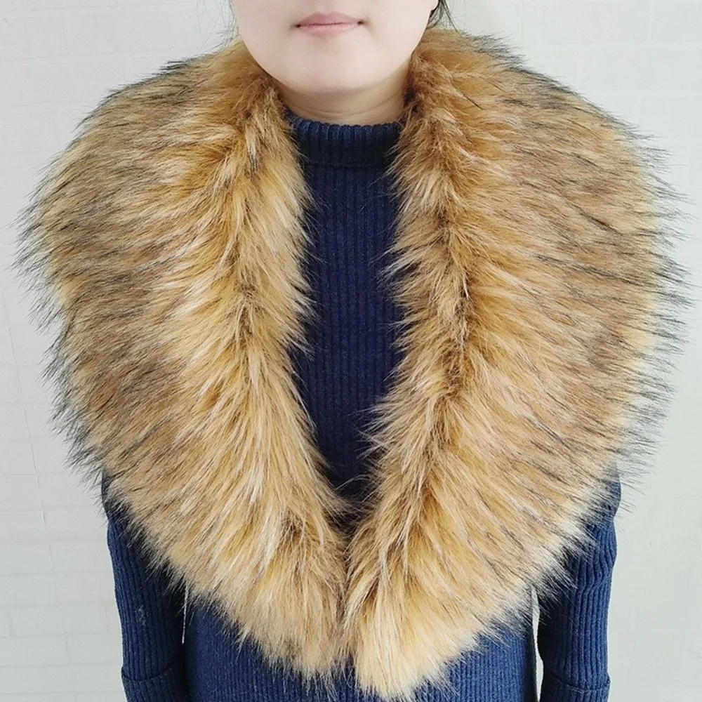 Retro Large Size Faux Fur Collar Set V Shape Thick Warm Shawl Collar Wrap Detachable Oversized Fur Cuff Set Overcoat Matching