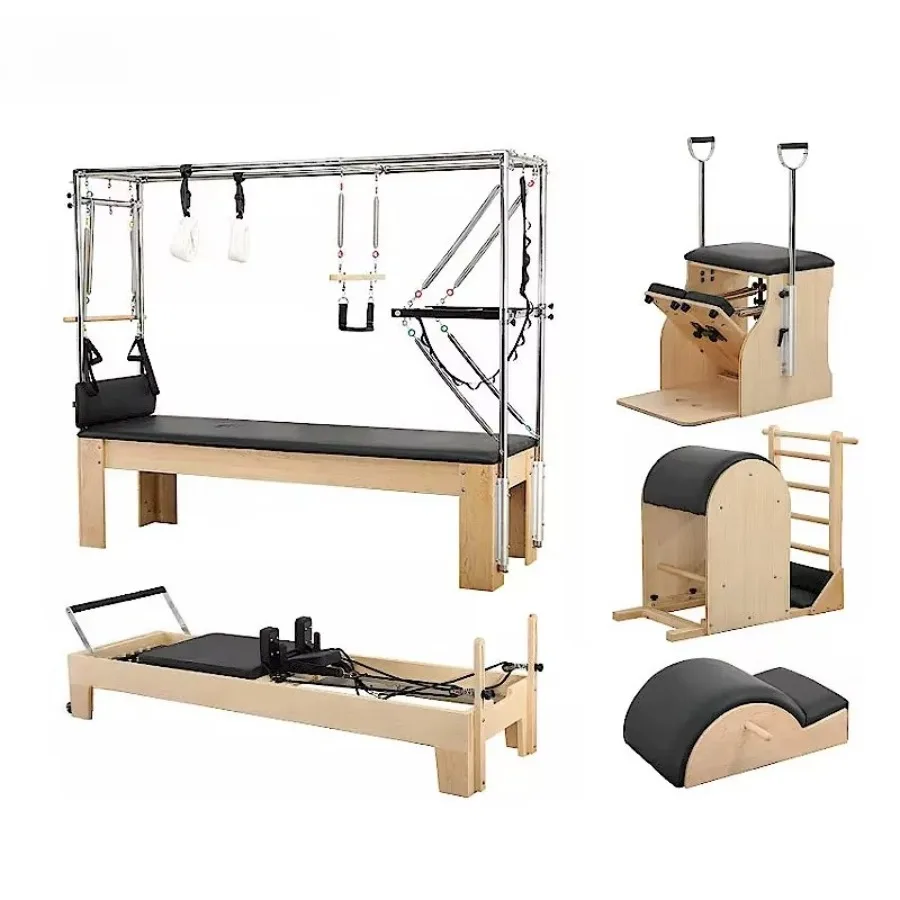 New Hot Sell Yoga Pilates 5pcs Set Gym Fitness Pilates Reformer Training Bed Wood Gym Pilates Machine Yoga Body Exercise