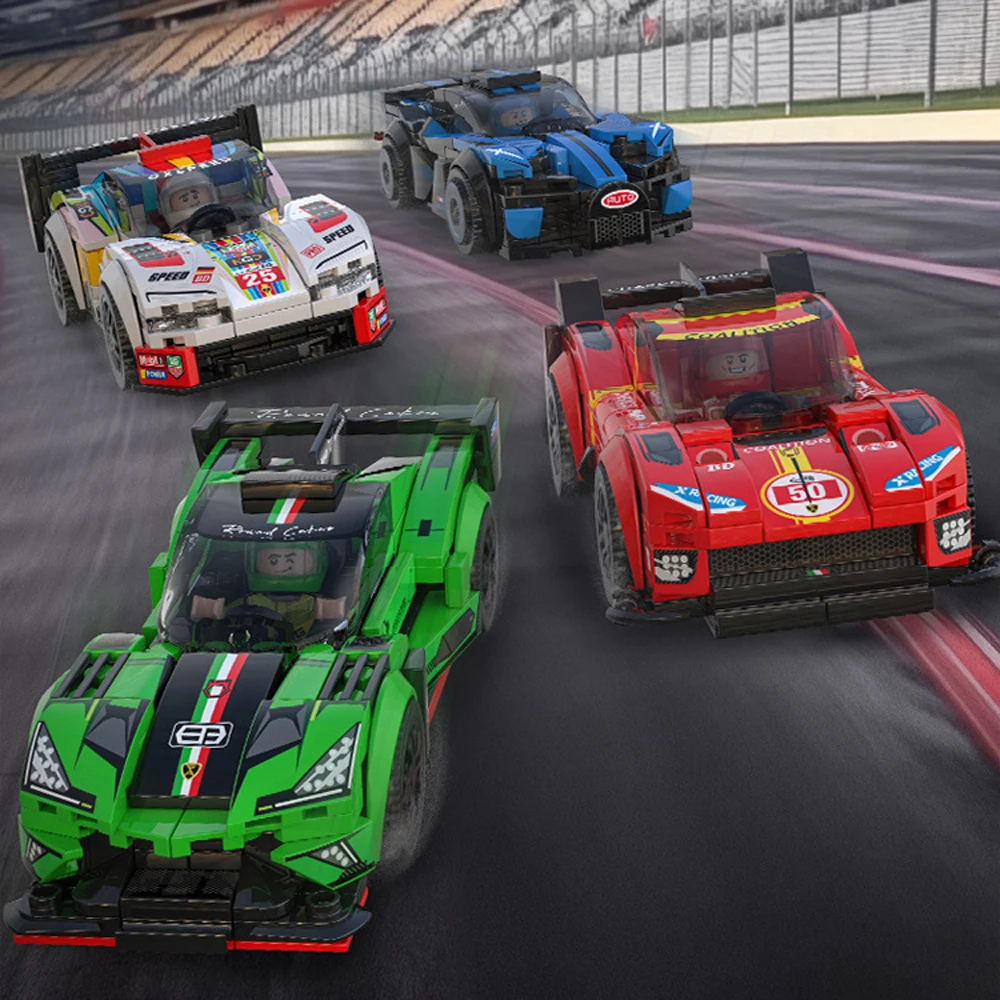 

Speed Building Block Vehicle Bull Horse Aventador SVJ TT RS Bolide Rally Sport Car Model WRC Racing Figure Brick Toy