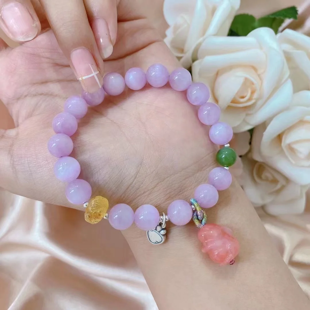 

Newes crystal gem jewelry Natural Kunzite Hand String Jewellery Real-Jades Stone Bangles Bracelet Handring Fine Jewelry