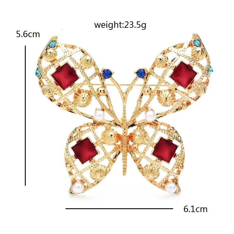 Wuli&baby Red Crystal Butterfly Brooches For Women Charming Palace Style Insects Party Office Brooch Pins Gifts