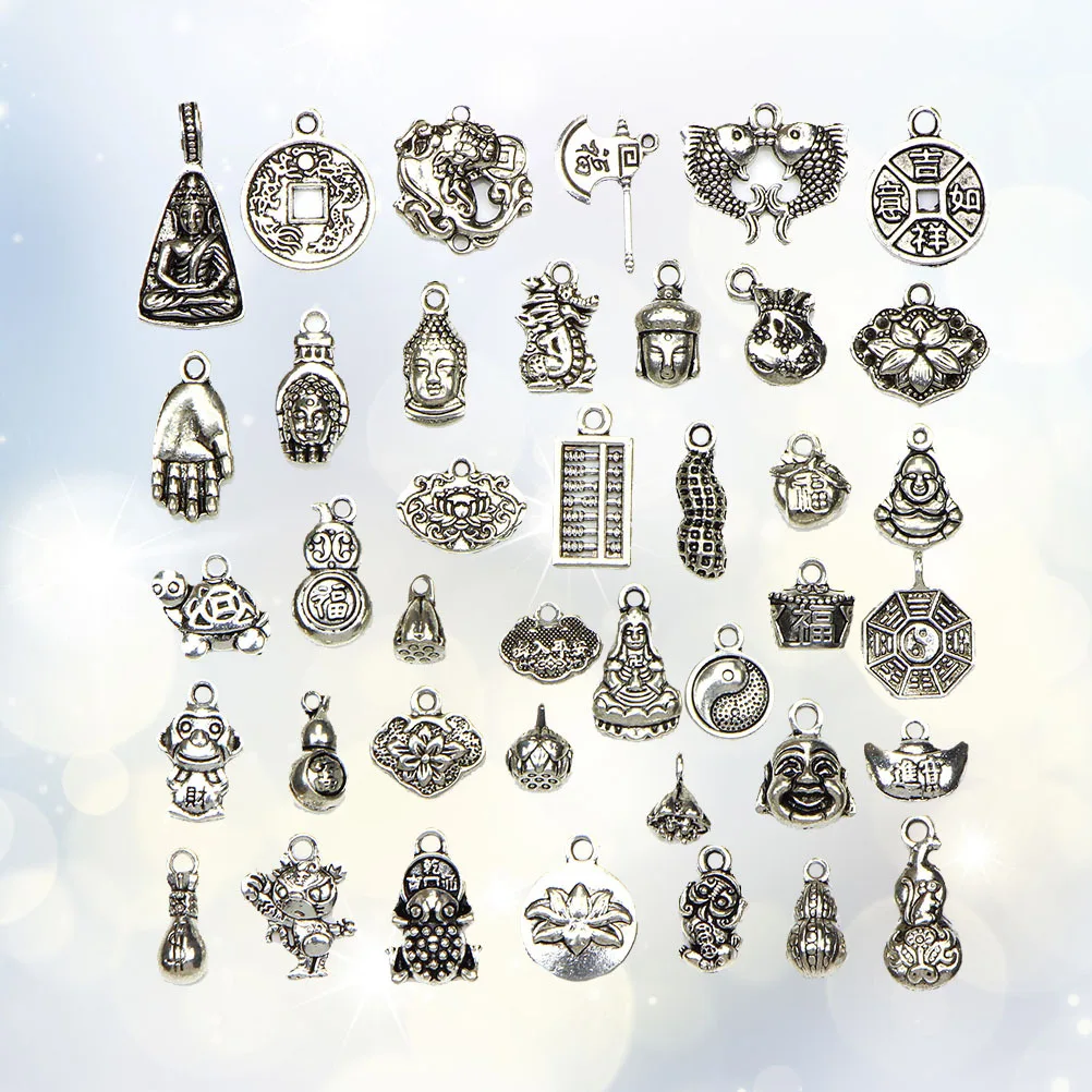 

40Pcs Chinese Auspicious Elements Jewelry Accessories DIY Pendant Supplies for Bracelets Necklace Keychain Crafts