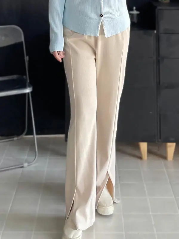 

plus Size Women's Wide Leg Pants High Waist Straight Cut Autumn Winter Casual Hollow out Slimming Trousers for Heavy MM