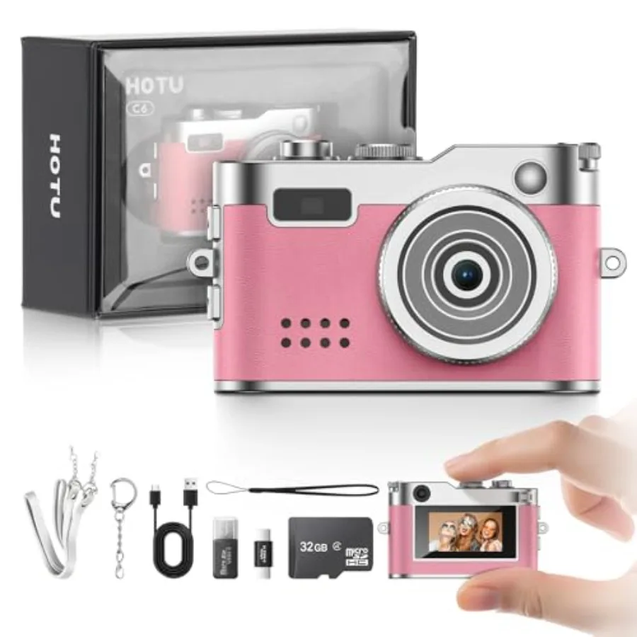 

Mini Digital Camera Keychain Camera 1080P HD with 2MP Lens Flash Video Recording 32G Card Included Portable and Compact Vlog Ca