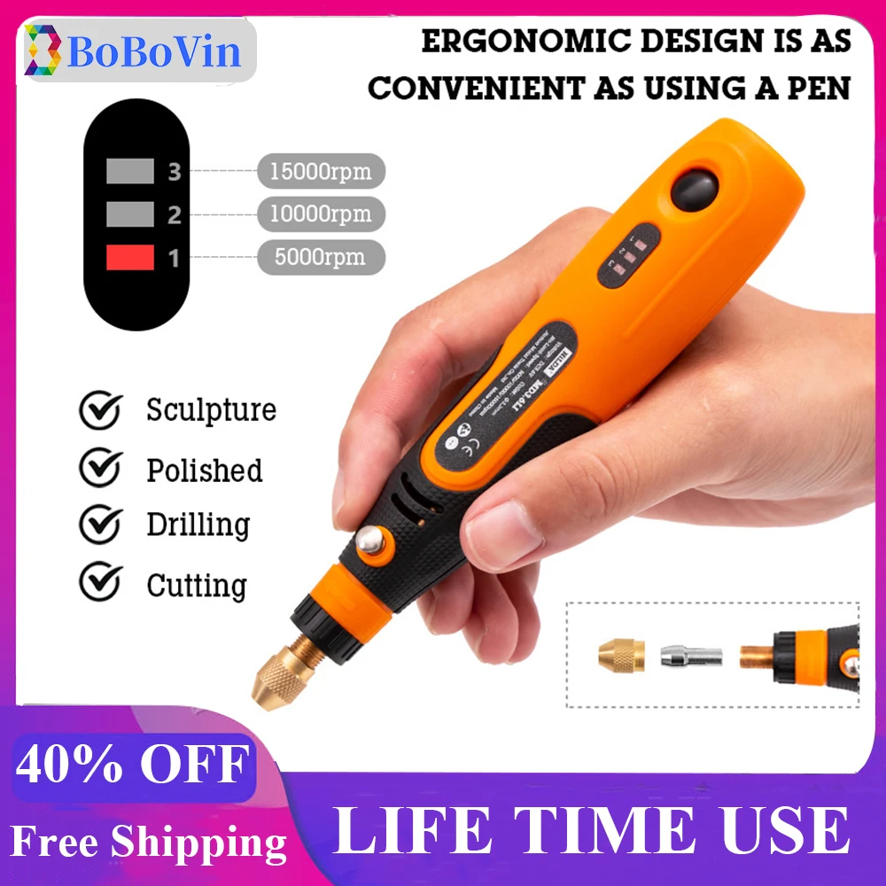 Mini Cordless Rotary Tool, 5-Speed USB Charging with Accessories, Multi-Purpose for Sanding Polishing Drilling Engraving DIY