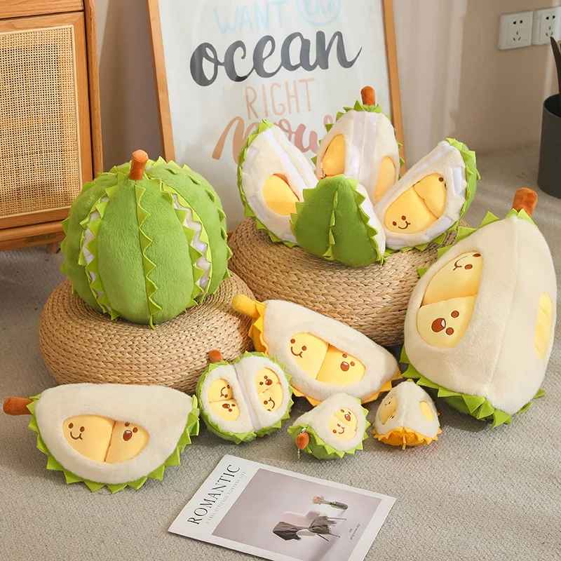 Simulation Cute Durian Plushies Doll Tearable&Detachable Stress relieving Toy Stuffed Plant Peel Fruits  for Girls Birthday Gift