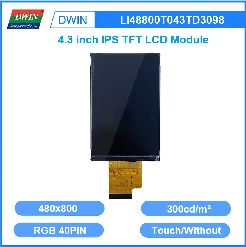 DWIN 4.3 Inch 480xRGBx800 24bit ST7701S IPS TFT LCD Module Capacitive Touch Panel GT911 Controller For ESP32 LI48800T043TD3098